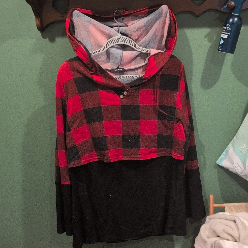 Red and Black Plaid Pullover Hoodie